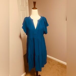 Calvin Klein blue tiered A line dress-Size 10 tailored crepe w/tie waist